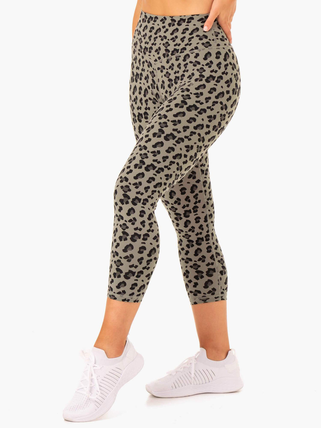 Hybrid 7/8 Leggings - Khaki Leopard Clothing Ryderwear 