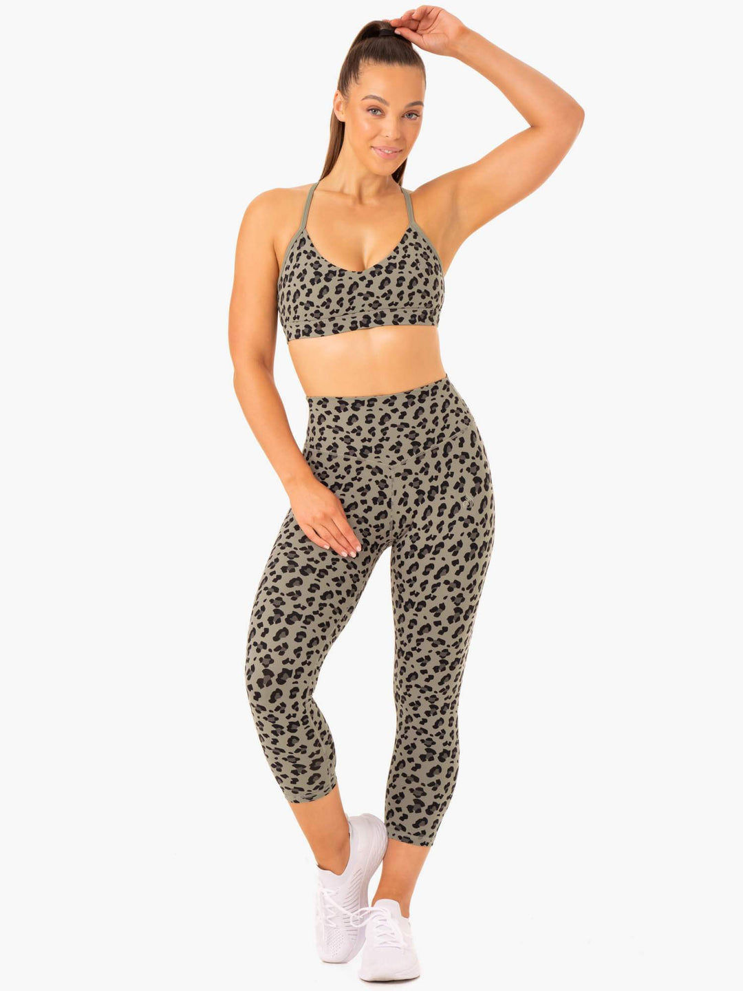 Hybrid 7/8 Leggings - Khaki Leopard Clothing Ryderwear 