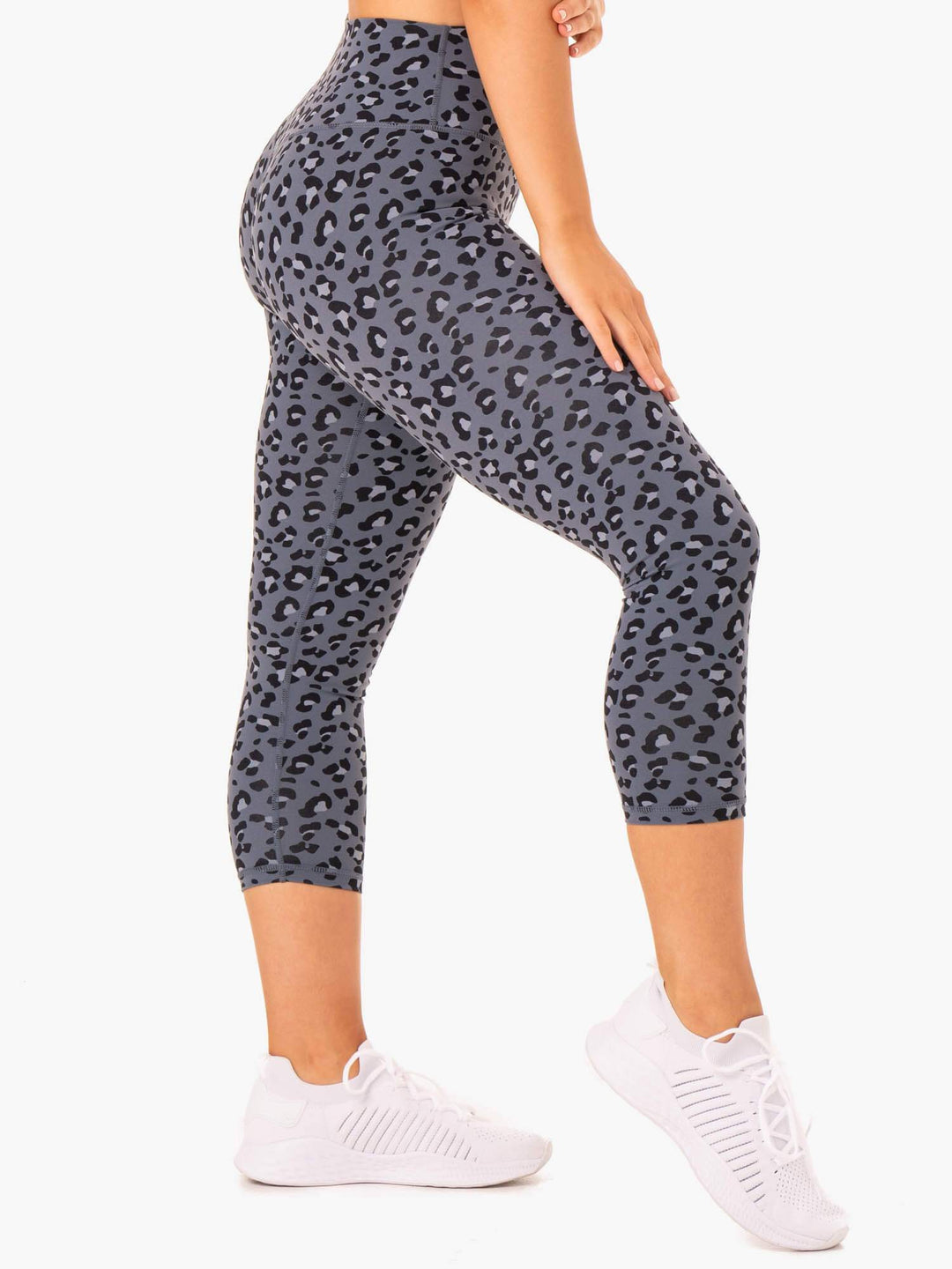 Hybrid 7/8 Leggings - Steel Blue Leopard Clothing Ryderwear 