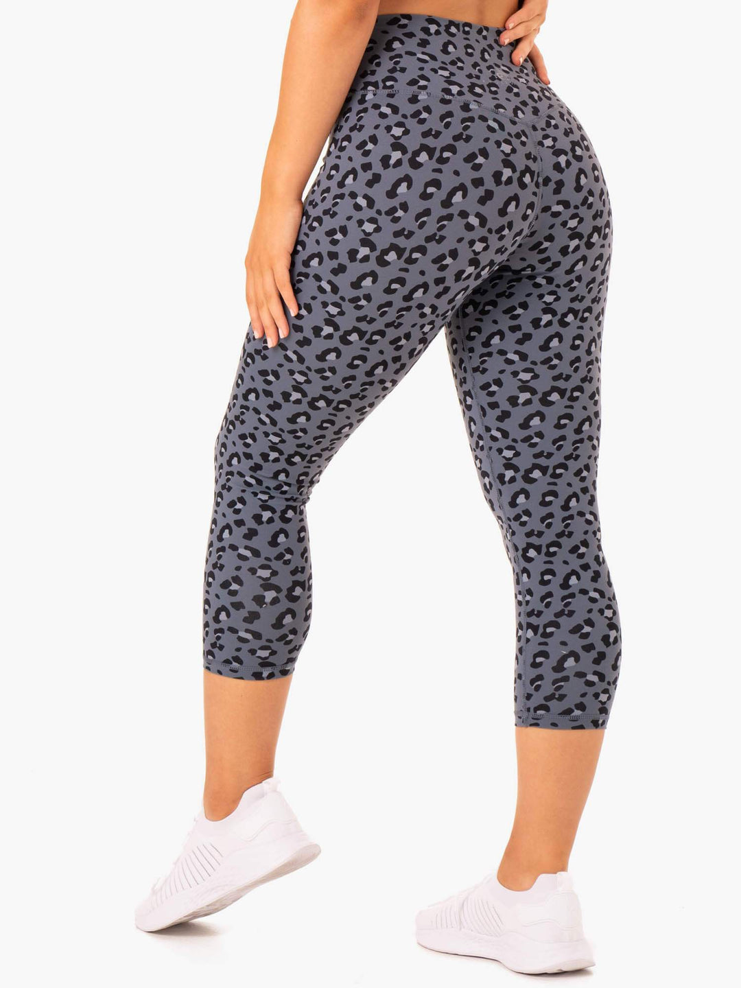 Hybrid 7/8 Leggings - Steel Blue Leopard Clothing Ryderwear 