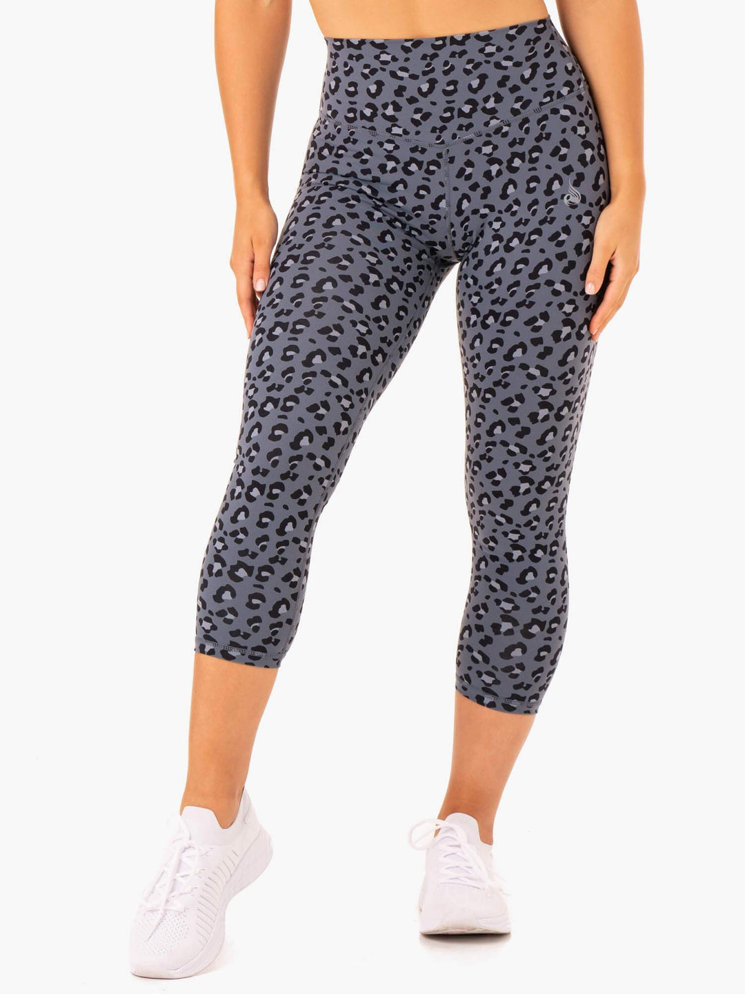 Hybrid 7/8 Leggings - Steel Blue Leopard Clothing Ryderwear 