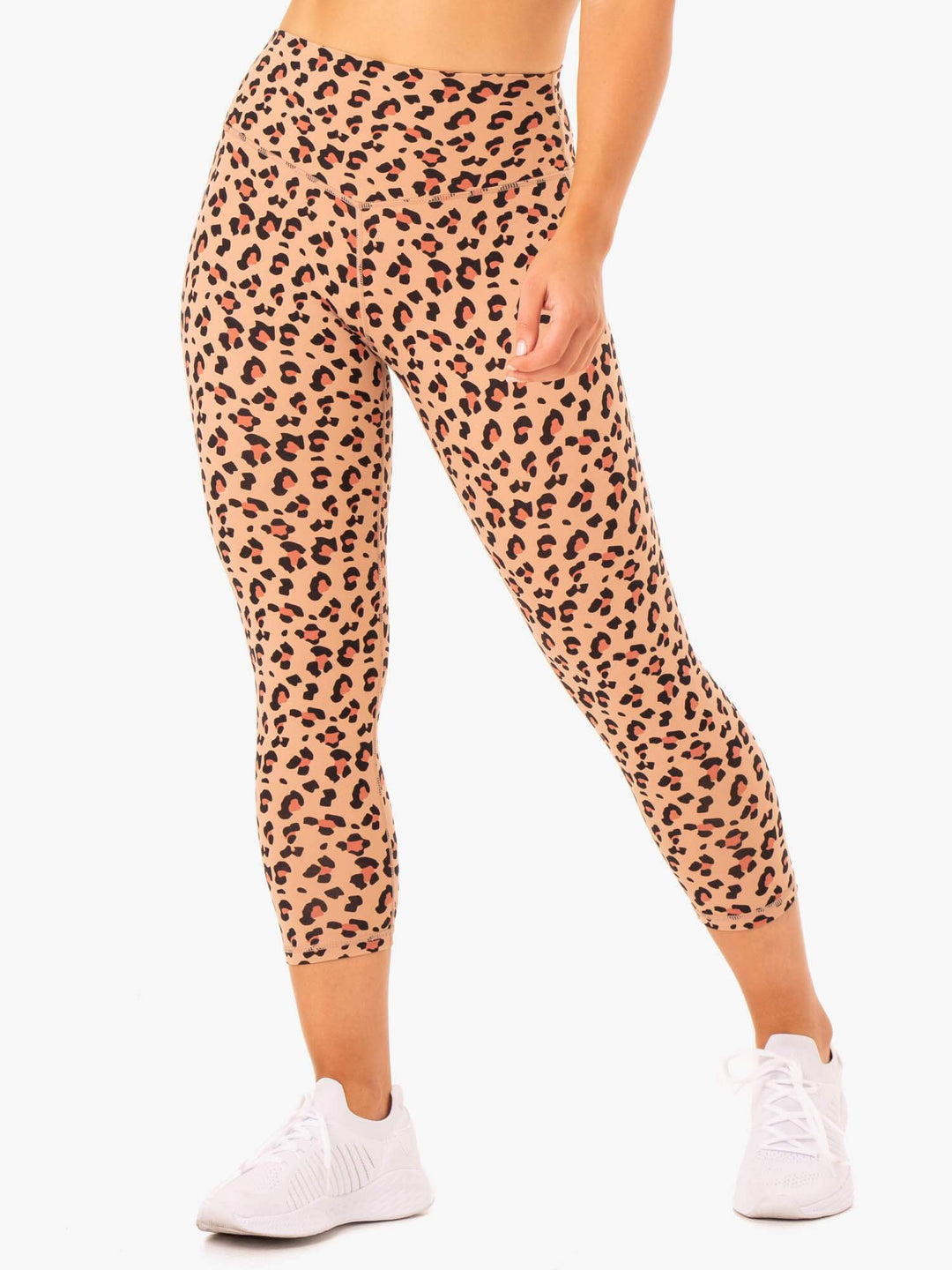 Hybrid 7/8 Leggings - Tan Leopard Clothing Ryderwear 