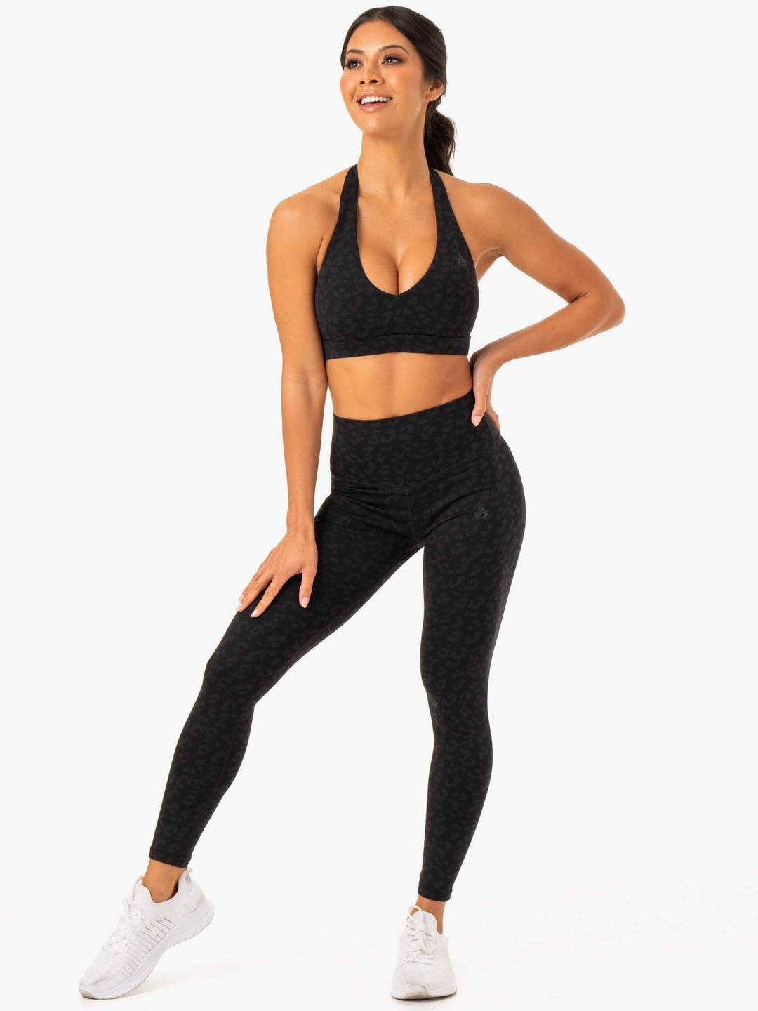 Hybrid Full Length Leggings - Black Leopard Clothing Ryderwear 