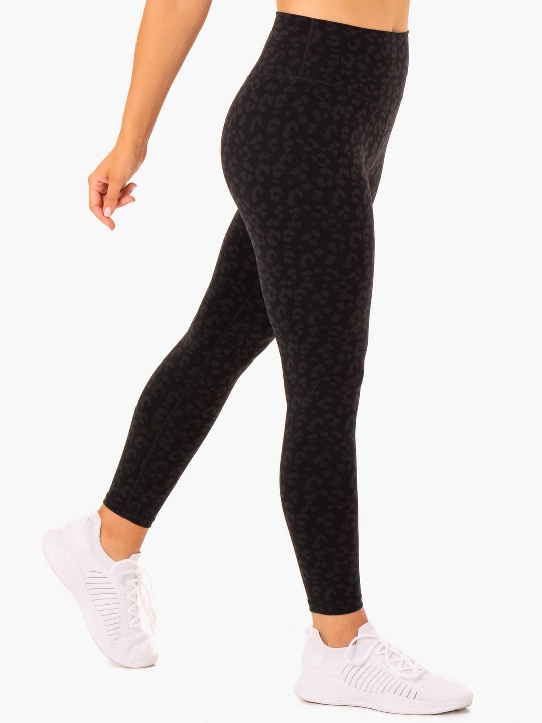 Hybrid Full Length Leggings - Black Leopard Clothing Ryderwear 