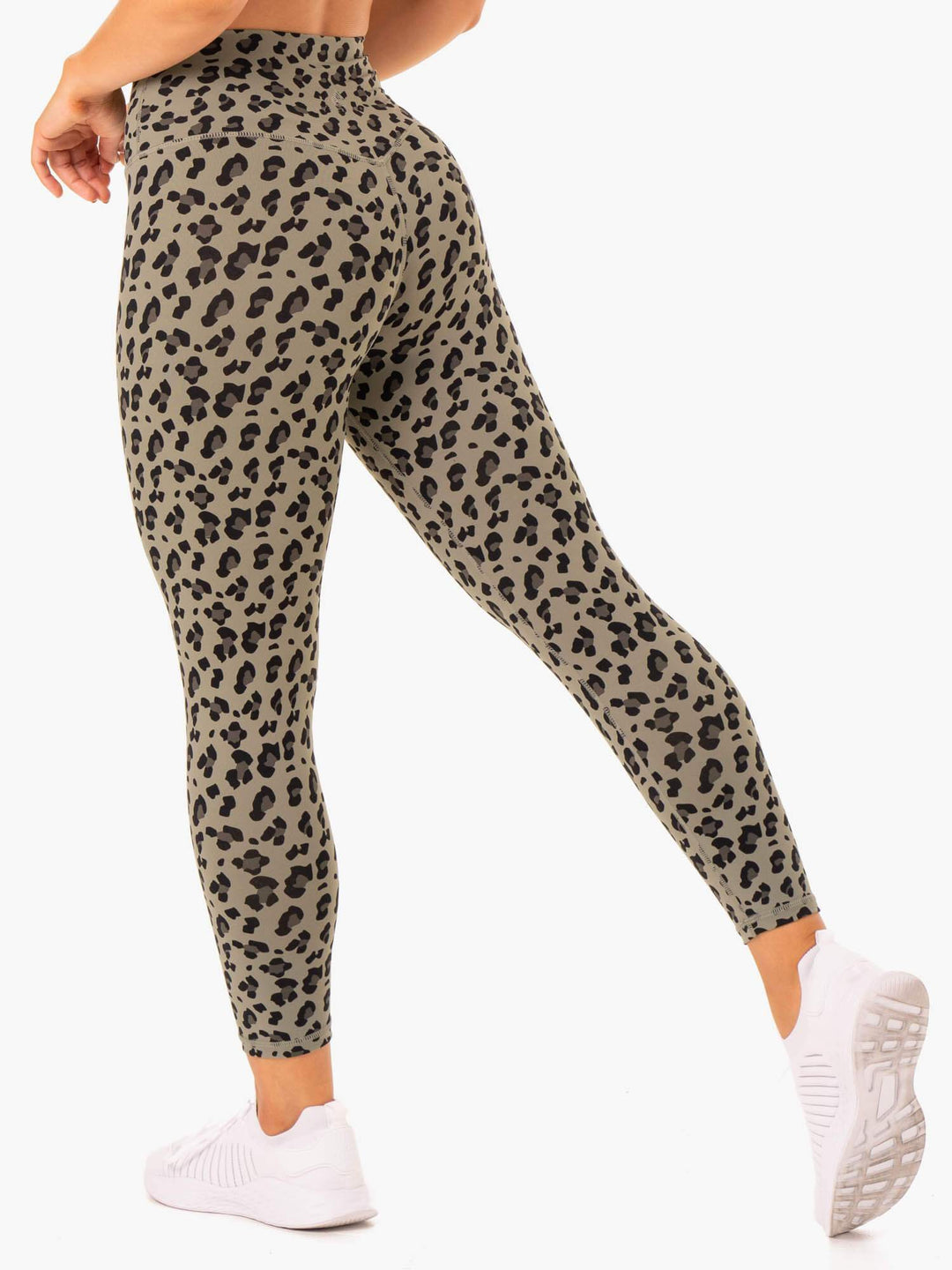 Hybrid Full Length Leggings - Khaki Leopard Clothing Ryderwear 