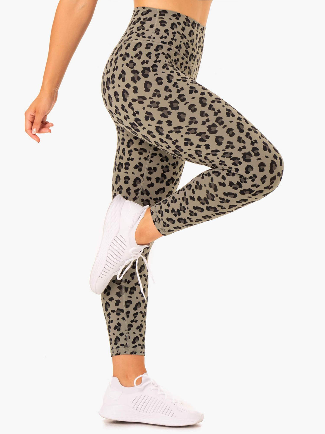 Hybrid Full Length Leggings - Khaki Leopard Clothing Ryderwear 