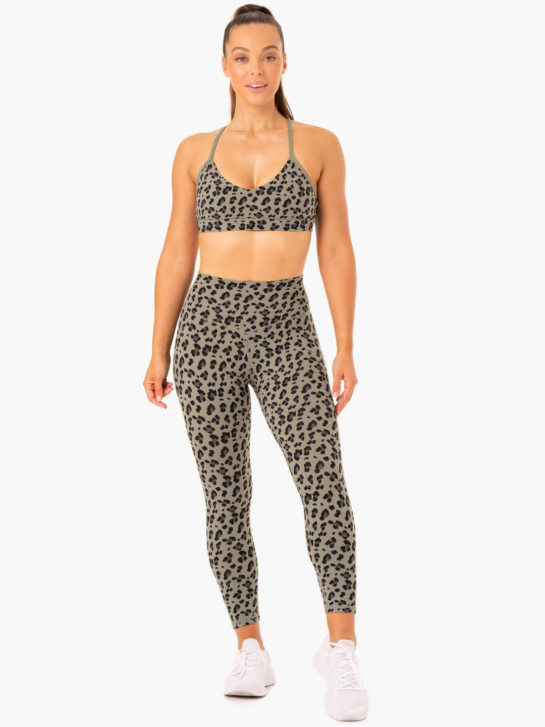 Hybrid Full Length Leggings - Khaki Leopard Clothing Ryderwear 