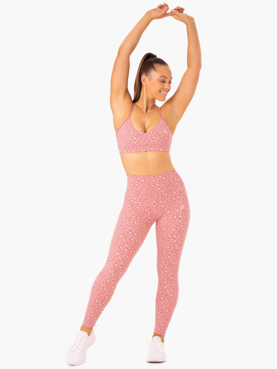 Hybrid Full Length Leggings - Pink Leopard Clothing Ryderwear 