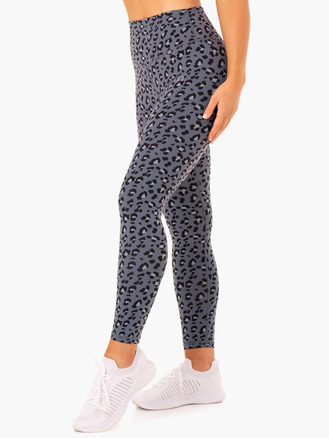 Hybrid Full Length Leggings - Steel Blue Leopard Clothing Ryderwear 