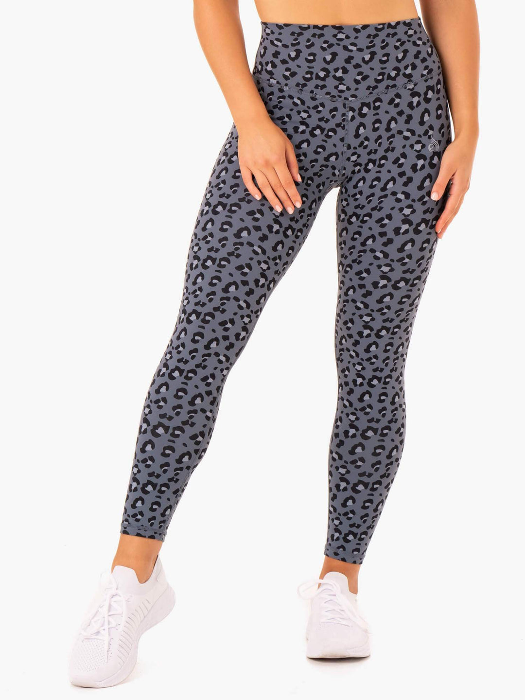 Hybrid Full Length Leggings - Steel Blue Leopard Clothing Ryderwear 