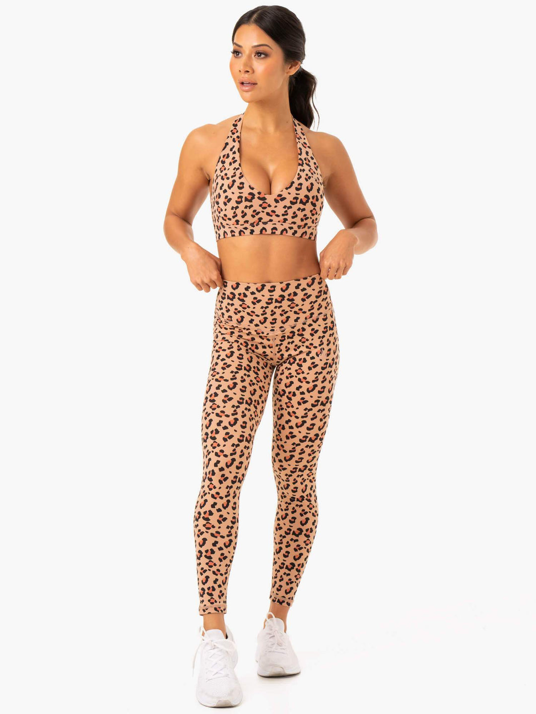 Hybrid Full Length Leggings - Tan Leopard Clothing Ryderwear 