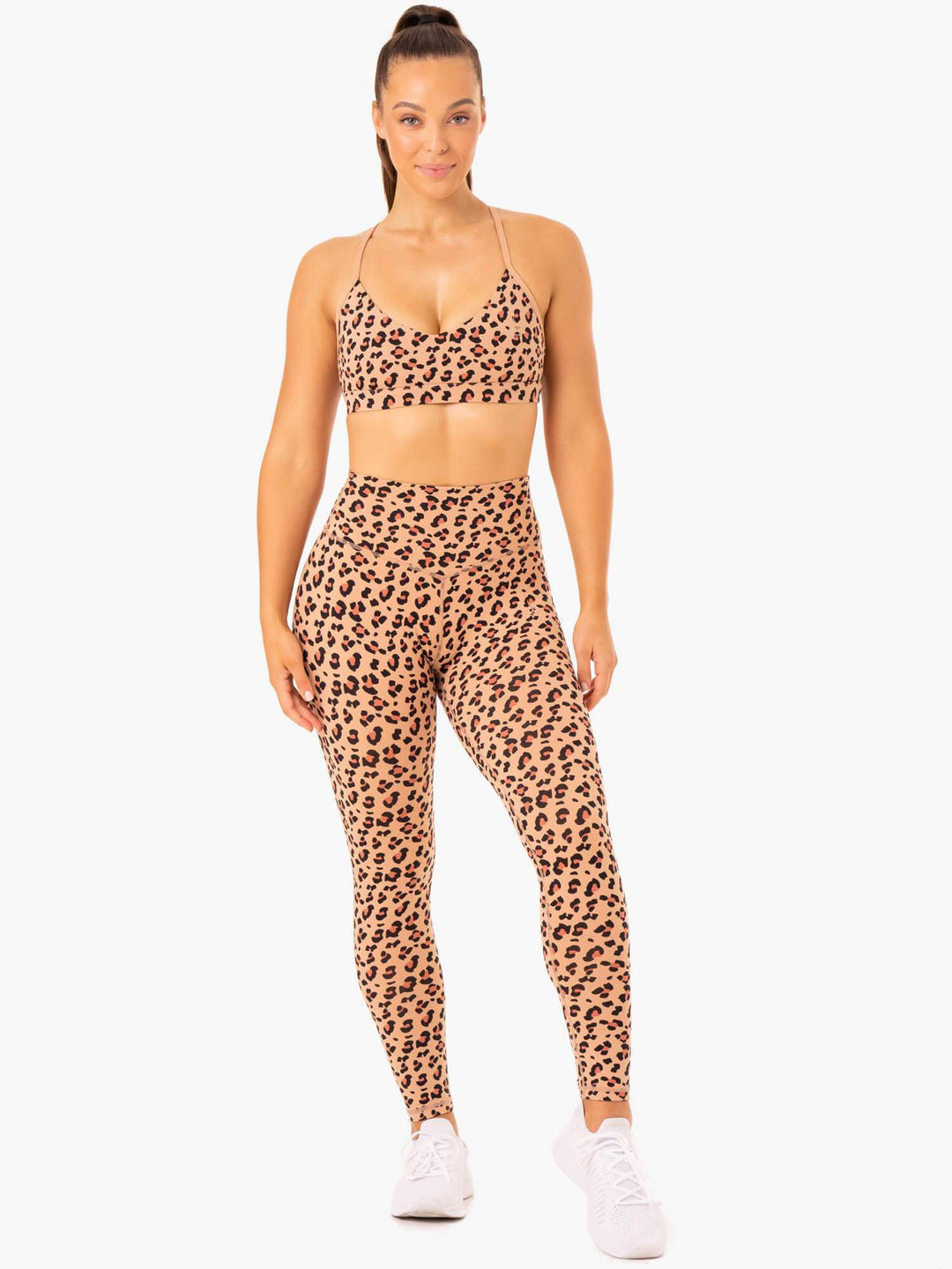 Hybrid Full Length Leggings - Tan Leopard Clothing Ryderwear 