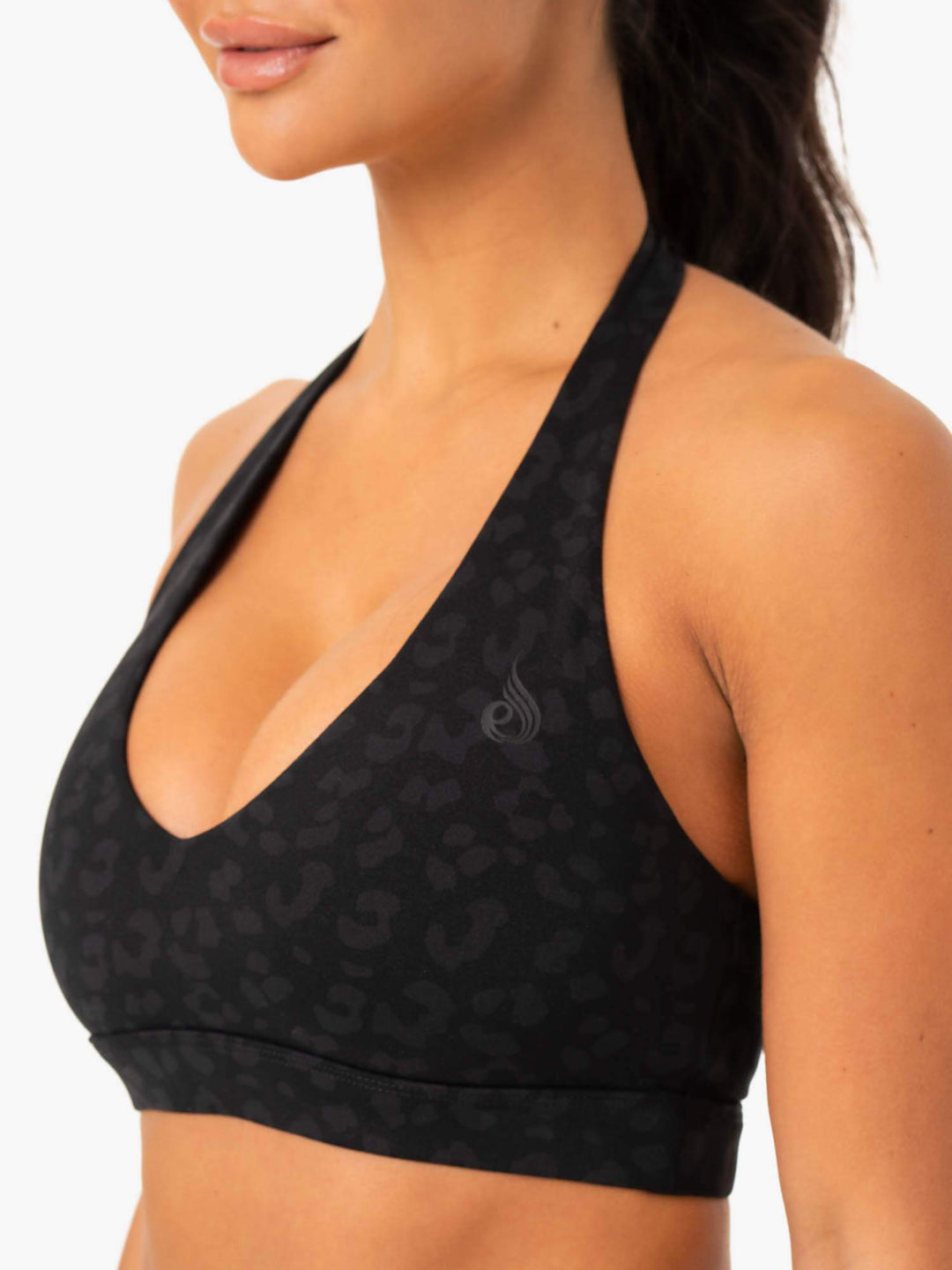 Hybrid Halter Sports Bra - Black Leopard Clothing Ryderwear 