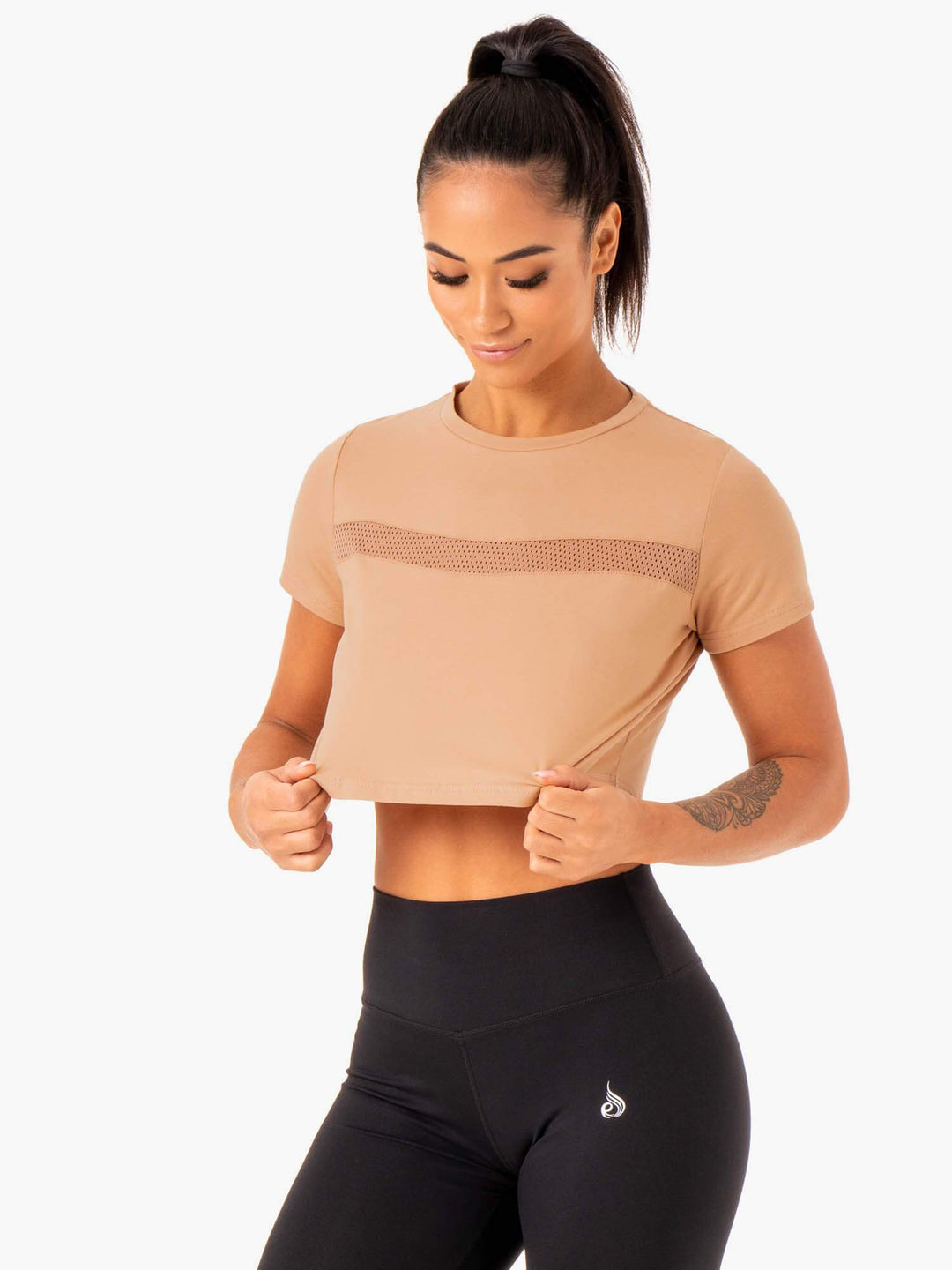 Hybrid Mesh Tee - Tan Clothing Ryderwear 