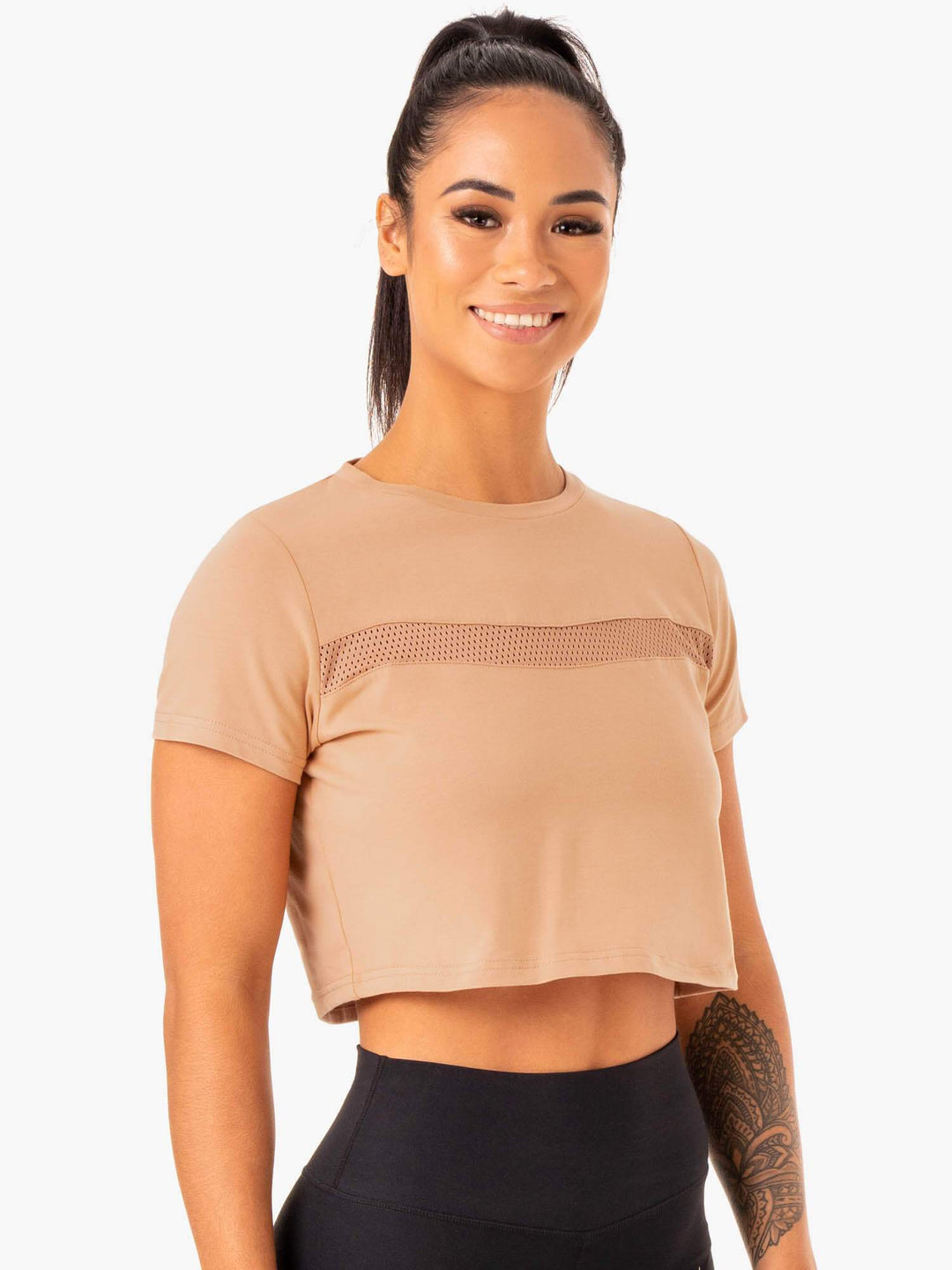 Hybrid Mesh Tee - Tan Clothing Ryderwear 