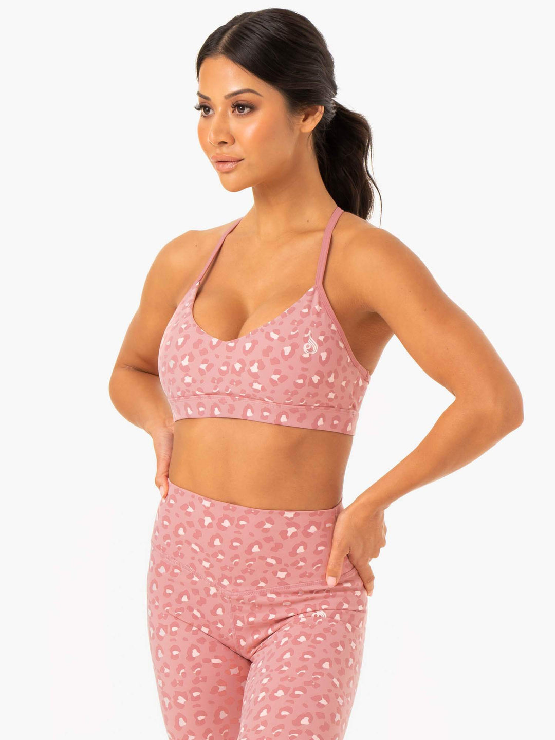 Hybrid Sports Bra - Pink Leopard Clothing Ryderwear 