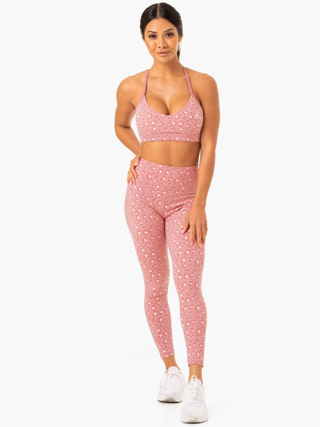 Hybrid Sports Bra - Pink Leopard Clothing Ryderwear 