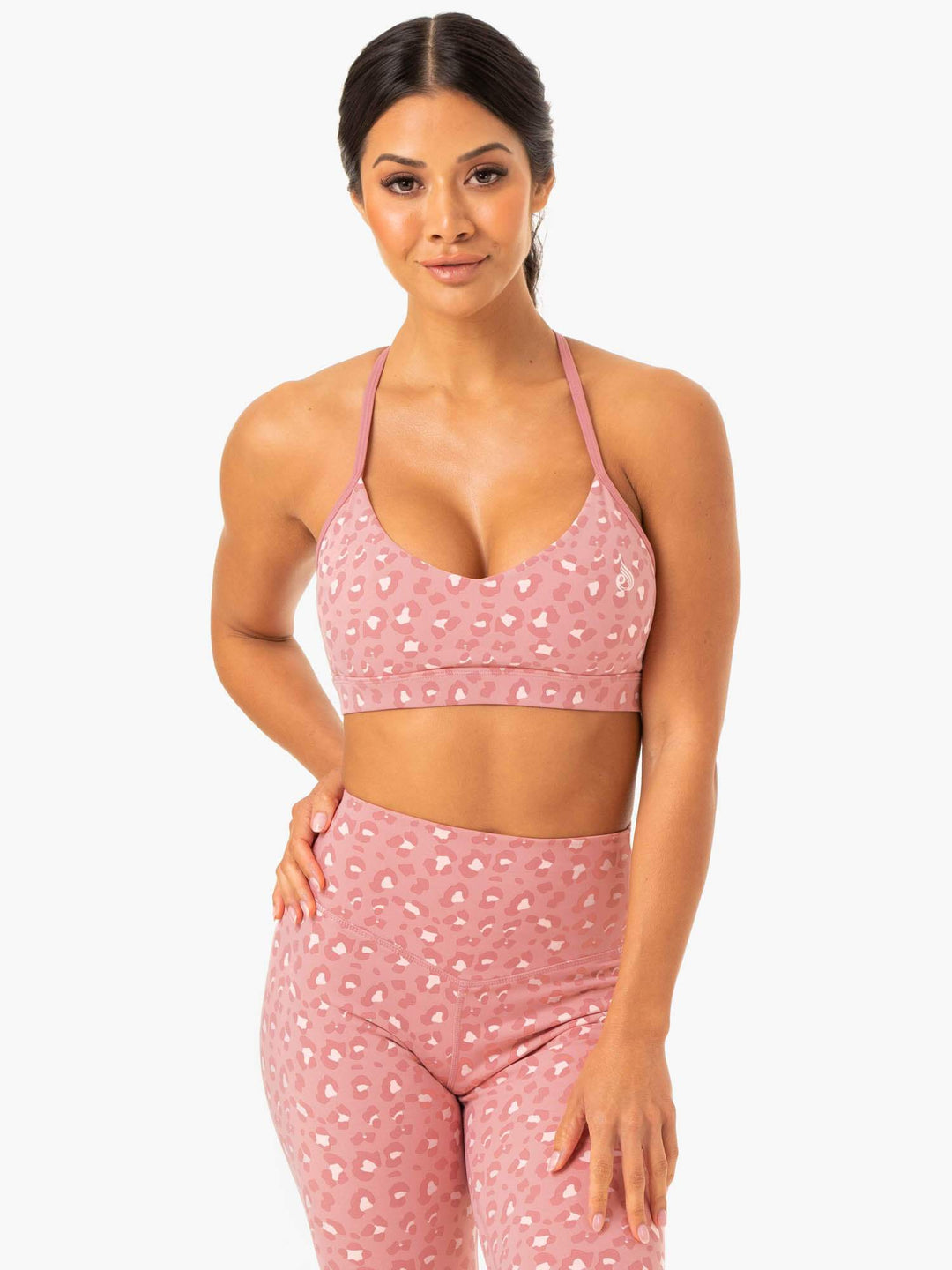 Hybrid Sports Bra - Pink Leopard Clothing Ryderwear 