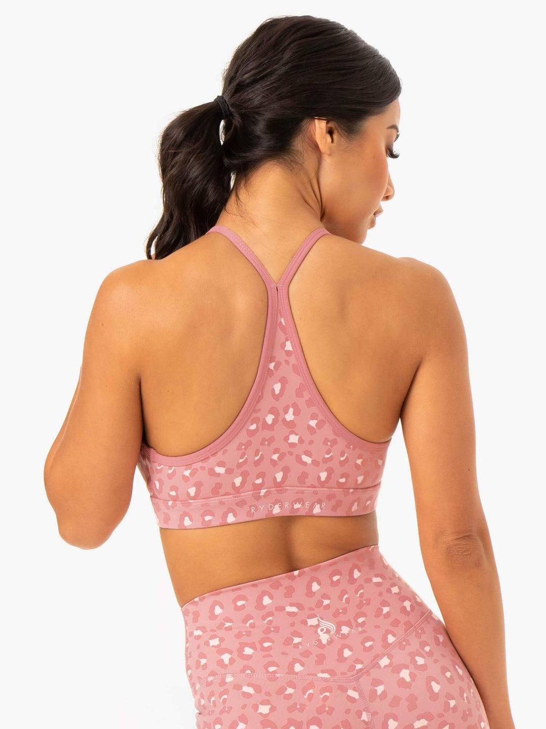 Hybrid Sports Bra - Pink Leopard Clothing Ryderwear 