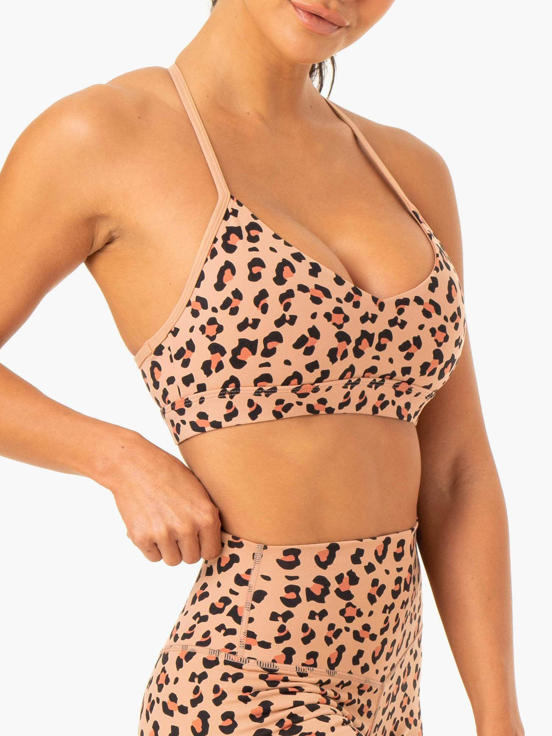 Hybrid Sports Bra - Tan Leopard Clothing Ryderwear 