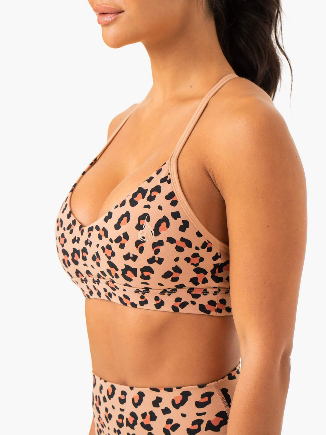 Hybrid Sports Bra - Tan Leopard Clothing Ryderwear 