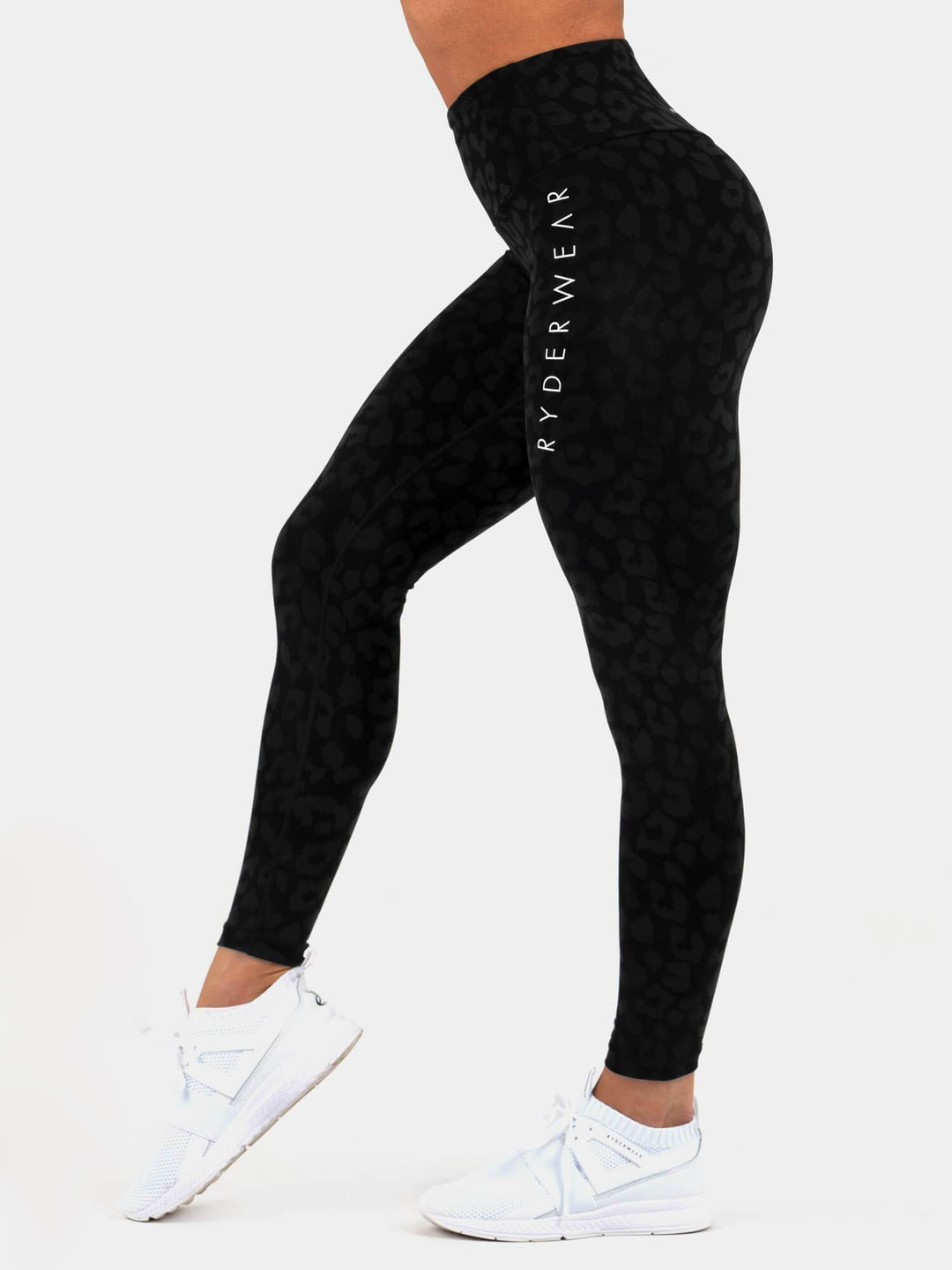 Instinct Scrunch Bum Leggings - Leopard Black Clothing Ryderwear 