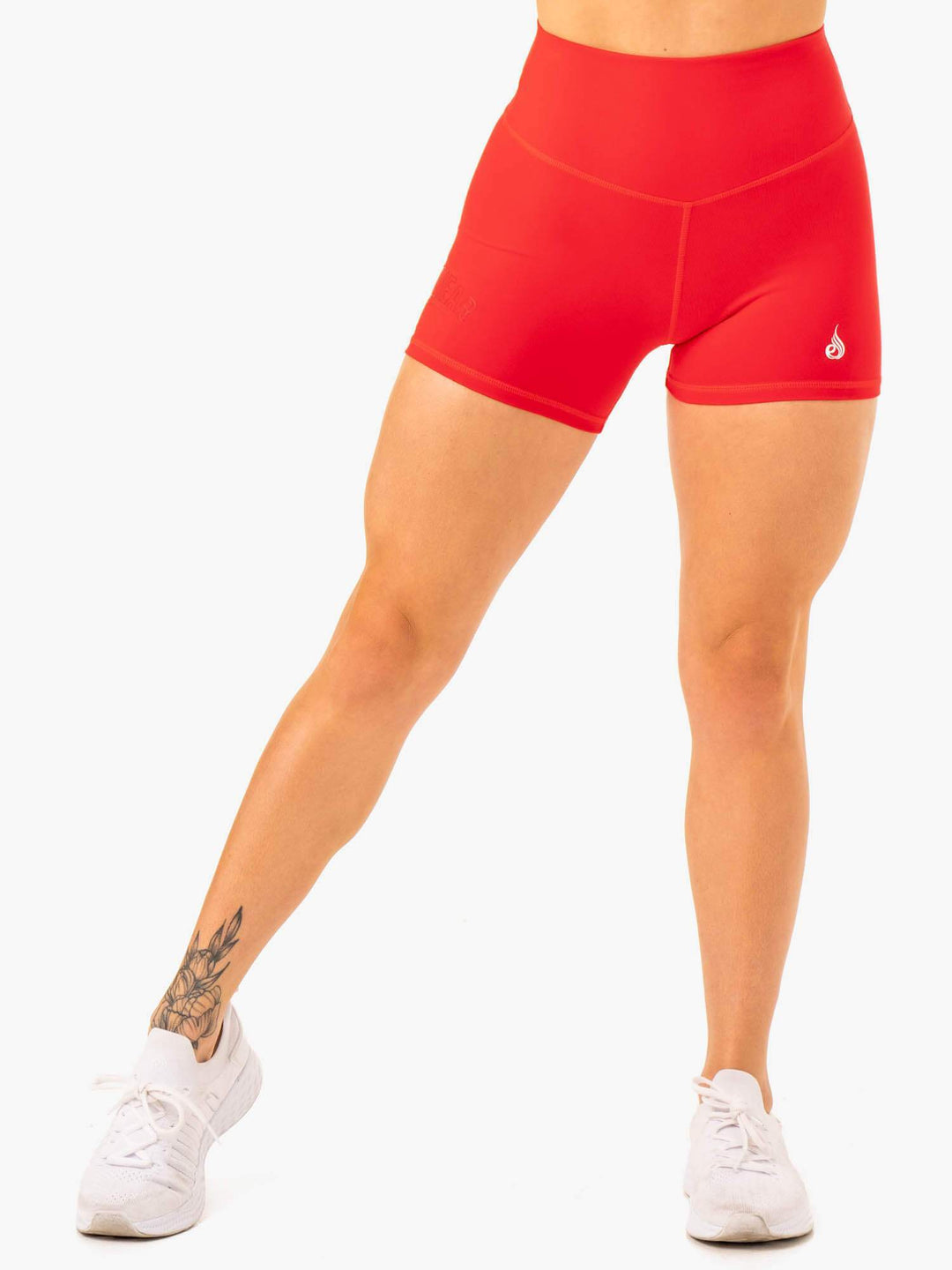 Knockout High Waisted Scrunch Mid Length Shorts - Red Clothing Ryderwear 