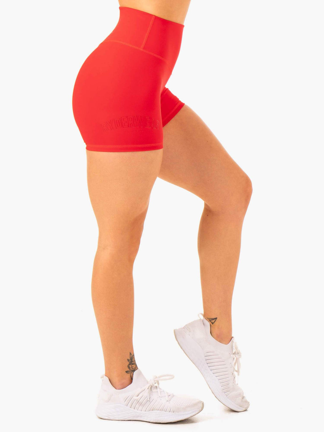 Knockout High Waisted Scrunch Mid Length Shorts - Red Clothing Ryderwear 