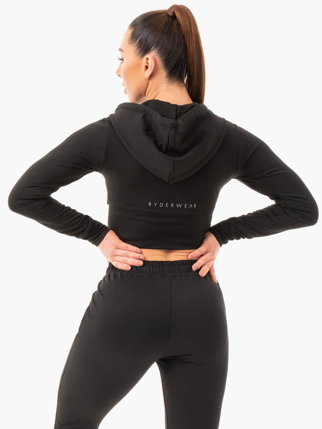 Luxe Cropped Zip Hoodie - Black Clothing Ryderwear 