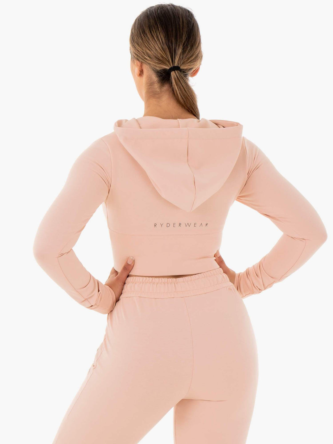 Luxe Cropped Zip Hoodie - Blush Nude Clothing Ryderwear 