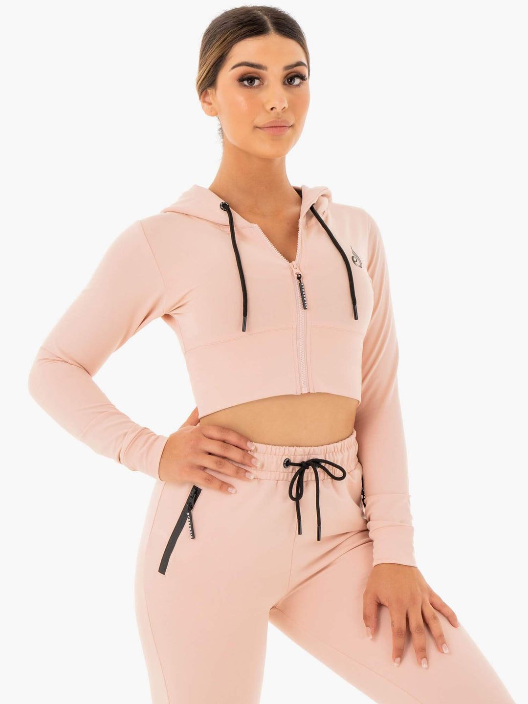 Luxe Cropped Zip Hoodie - Blush Nude Clothing Ryderwear 