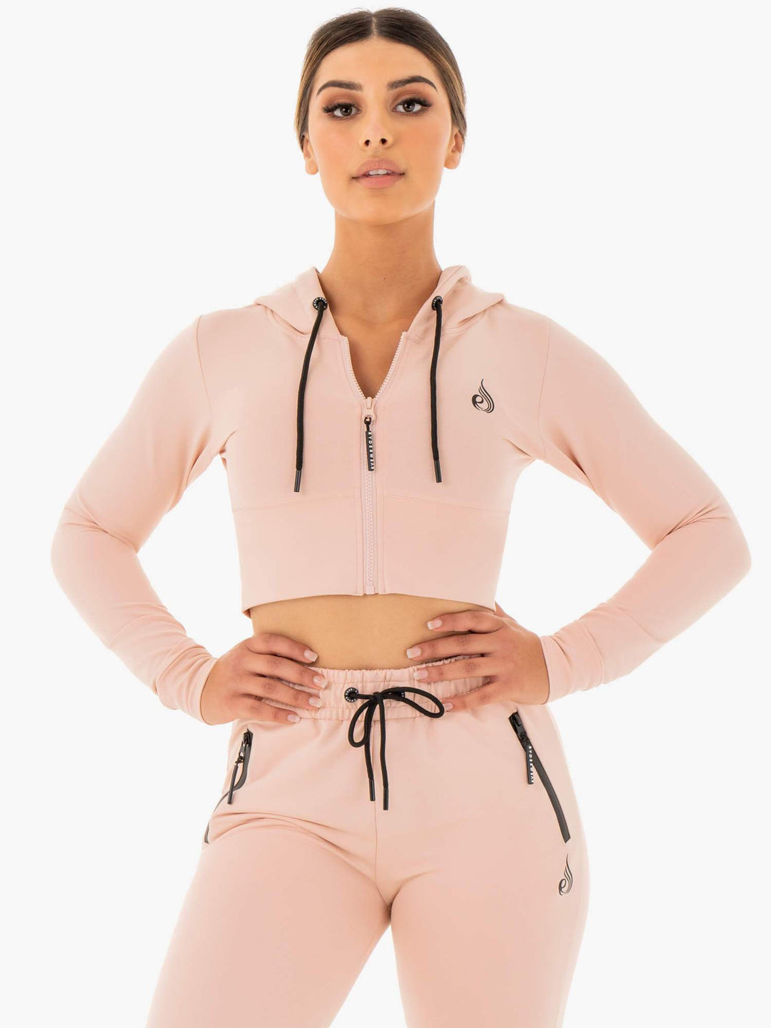 Luxe Cropped Zip Hoodie - Blush Nude Clothing Ryderwear 