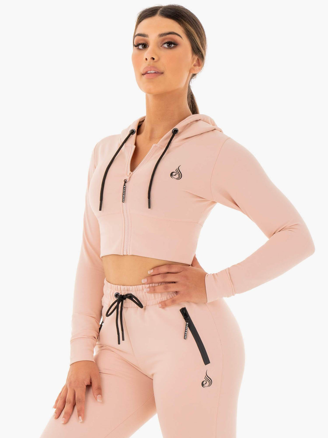 Luxe Cropped Zip Hoodie - Blush Nude Clothing Ryderwear 