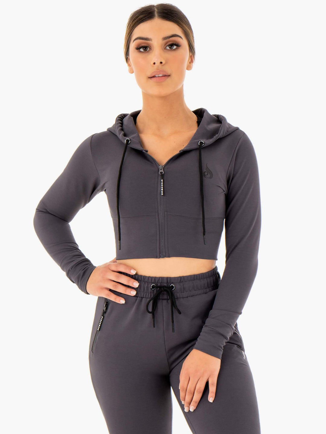 Luxe Cropped Zip Hoodie - Charcoal Clothing Ryderwear 