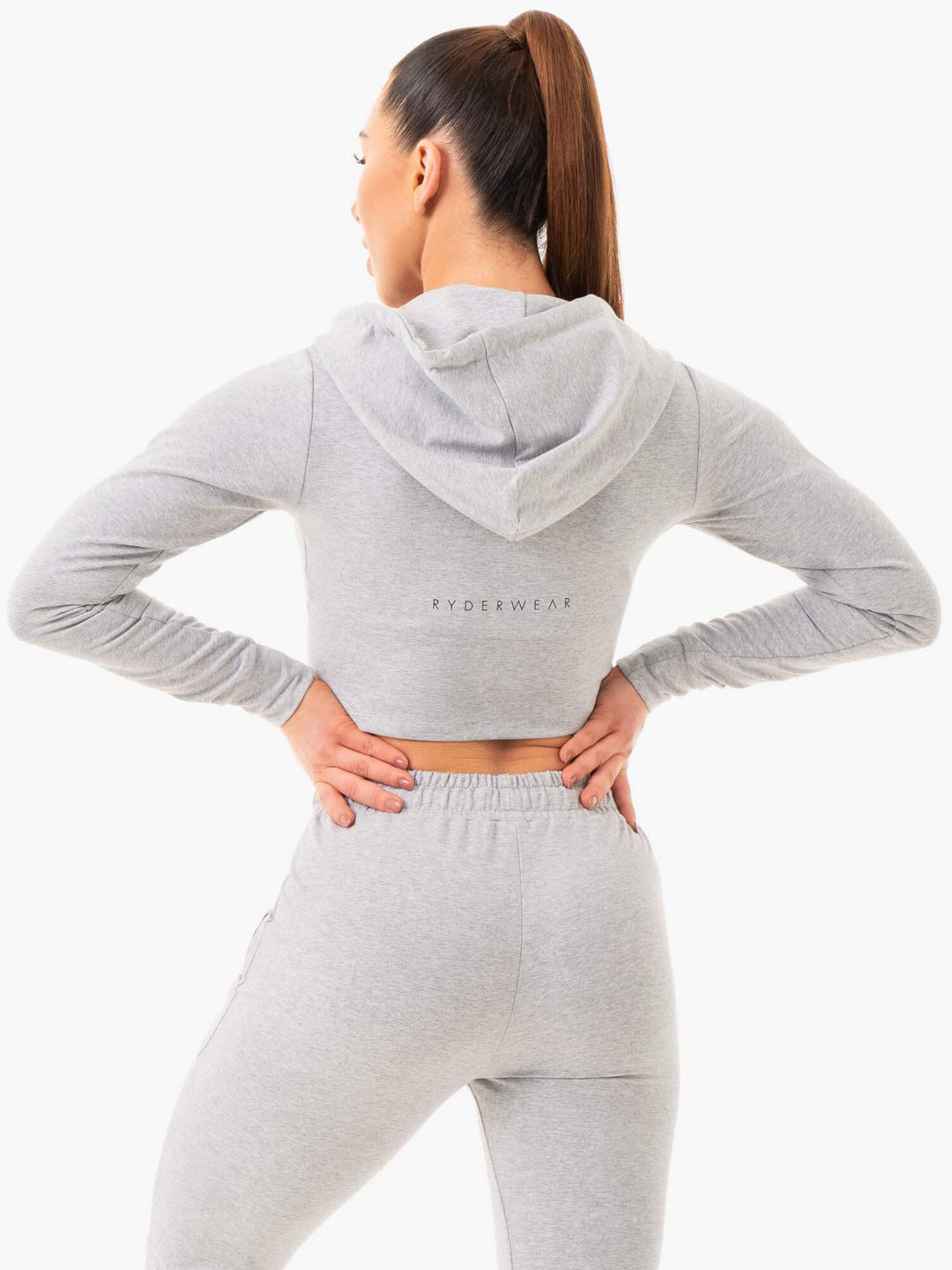 Luxe Cropped Zip Hoodie - Grey Marl Clothing Ryderwear 