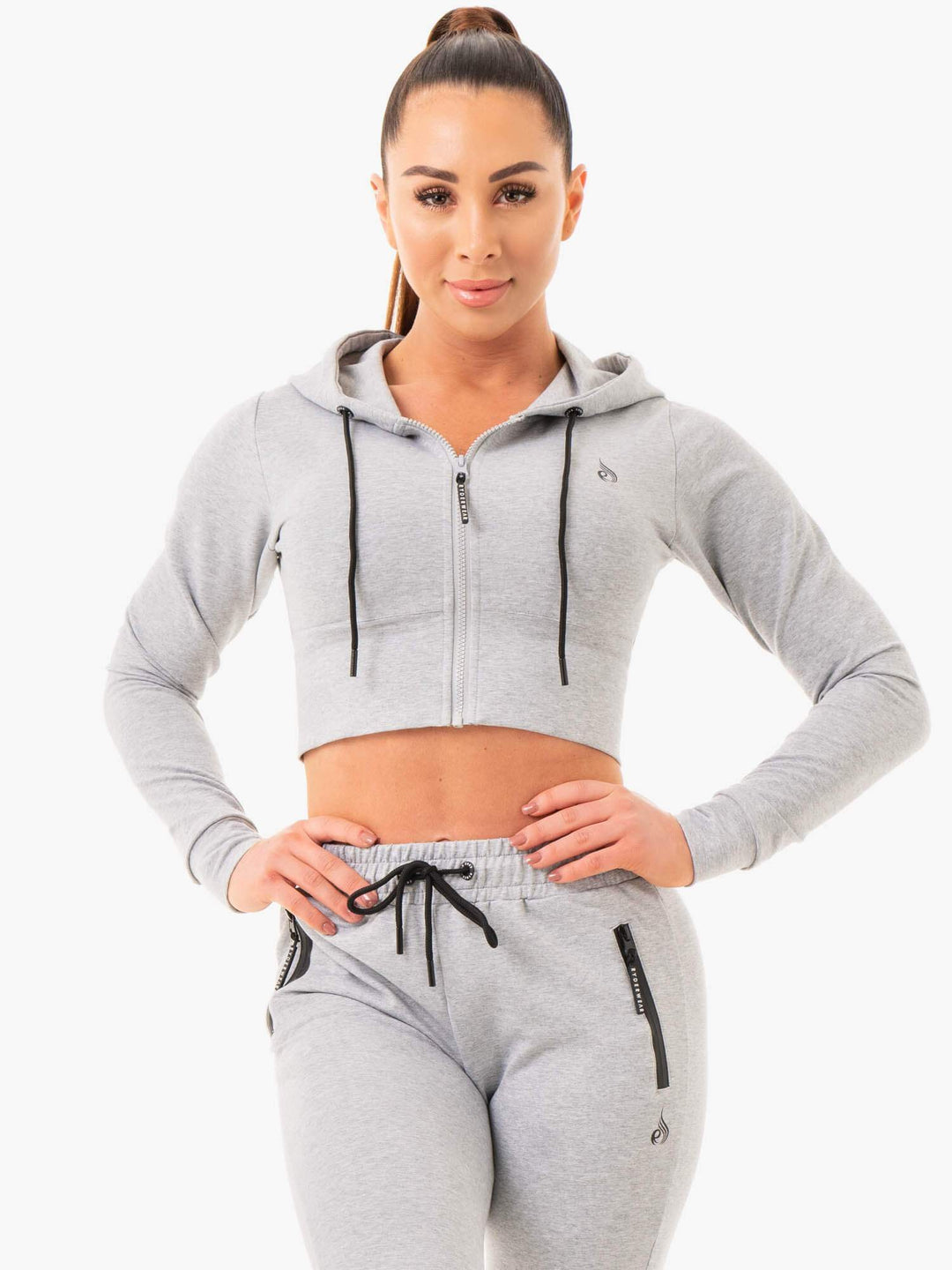 Luxe Cropped Zip Hoodie - Grey Marl Clothing Ryderwear 