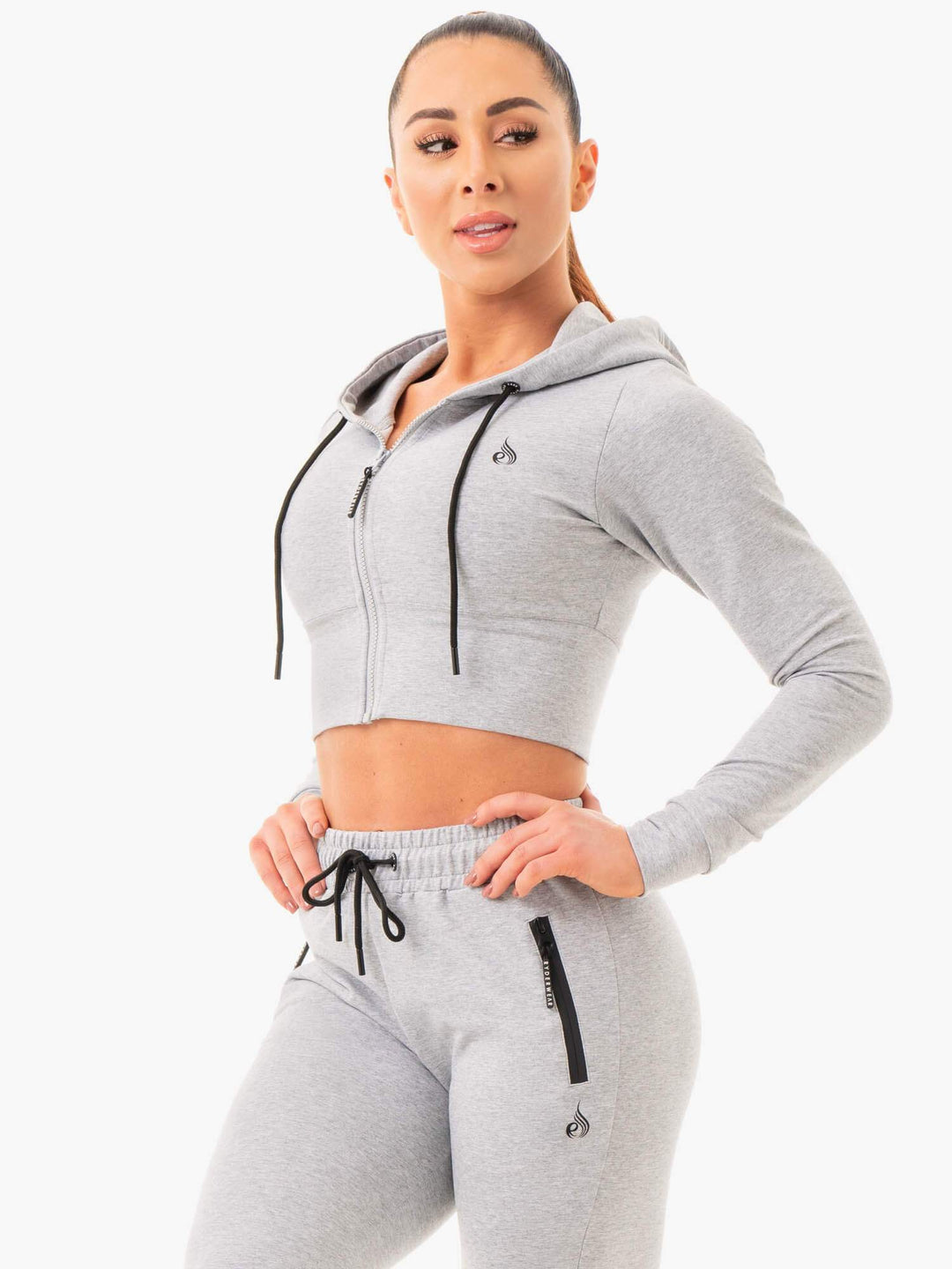 Luxe Cropped Zip Hoodie - Grey Marl Clothing Ryderwear 