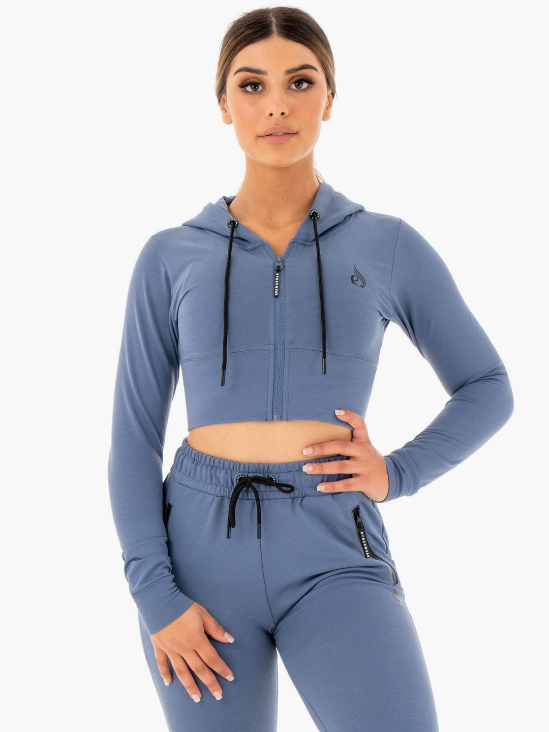 Luxe Cropped Zip Hoodie - Steel Blue Clothing Ryderwear 