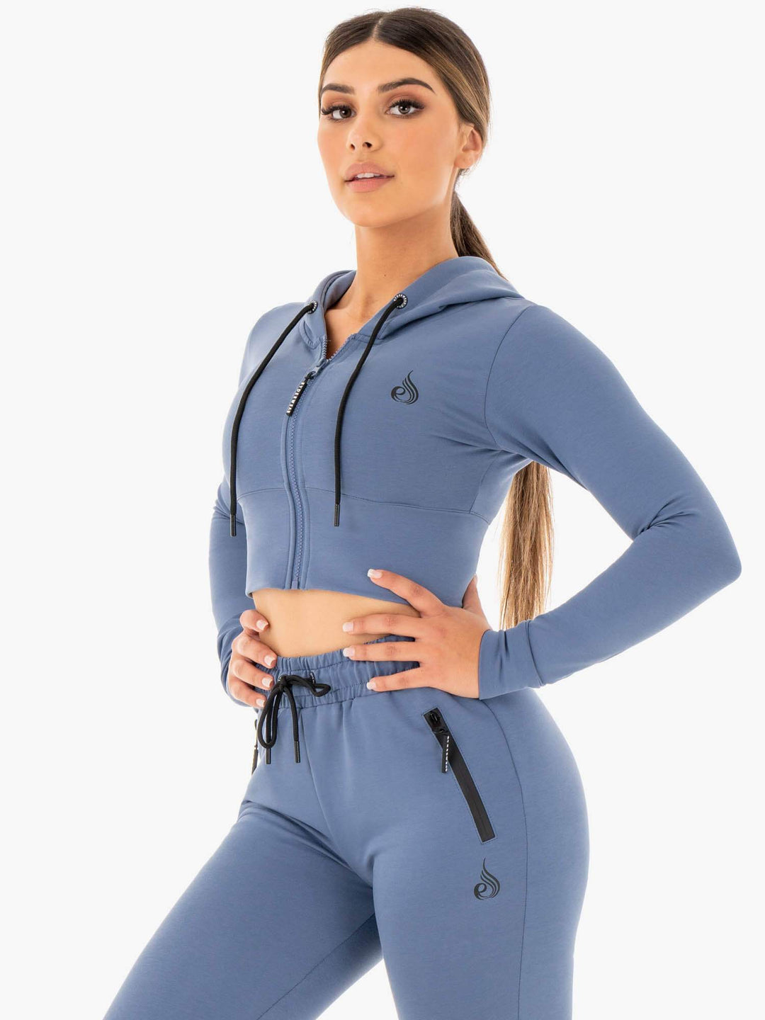 Luxe Cropped Zip Hoodie - Steel Blue Clothing Ryderwear 