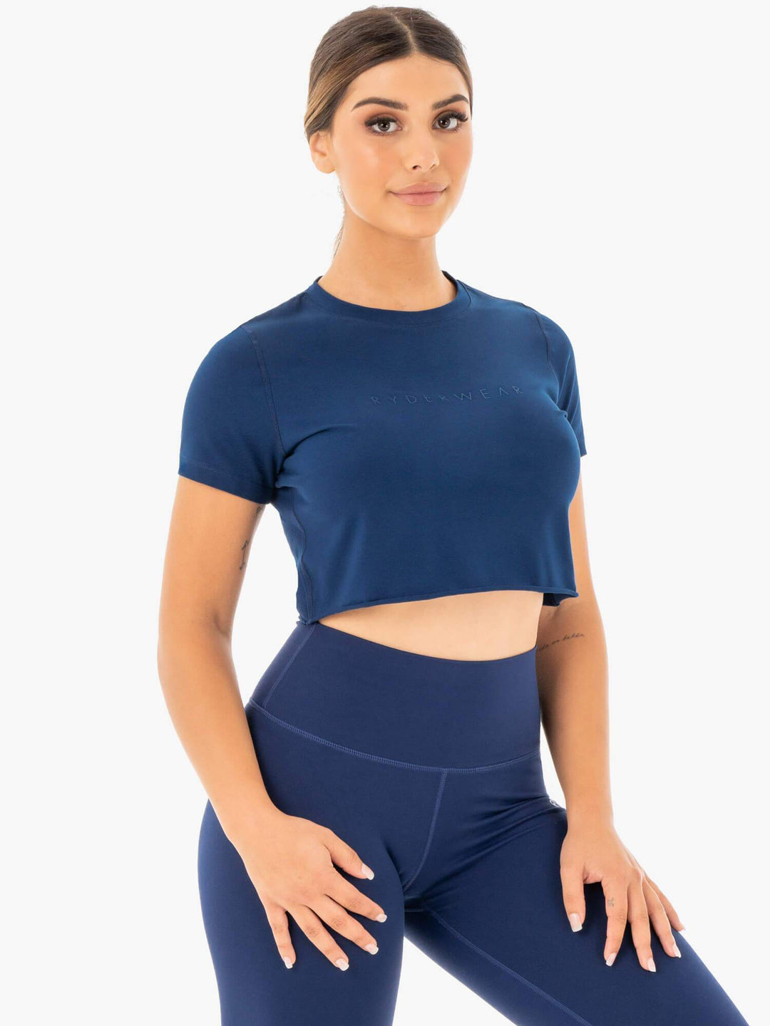 Motion Cropped T-Shirt - Navy Clothing Ryderwear 