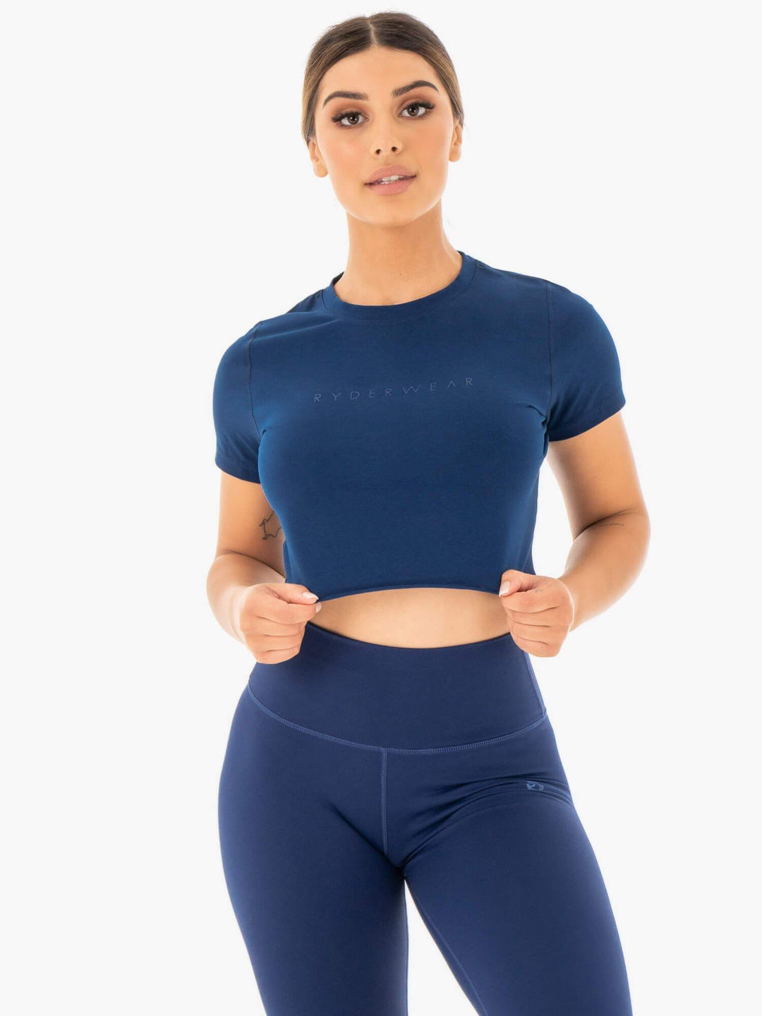 Motion Cropped T-Shirt - Navy Clothing Ryderwear 