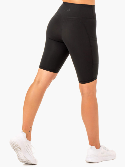 Reset High Waisted Pocket Bike Shorts Black