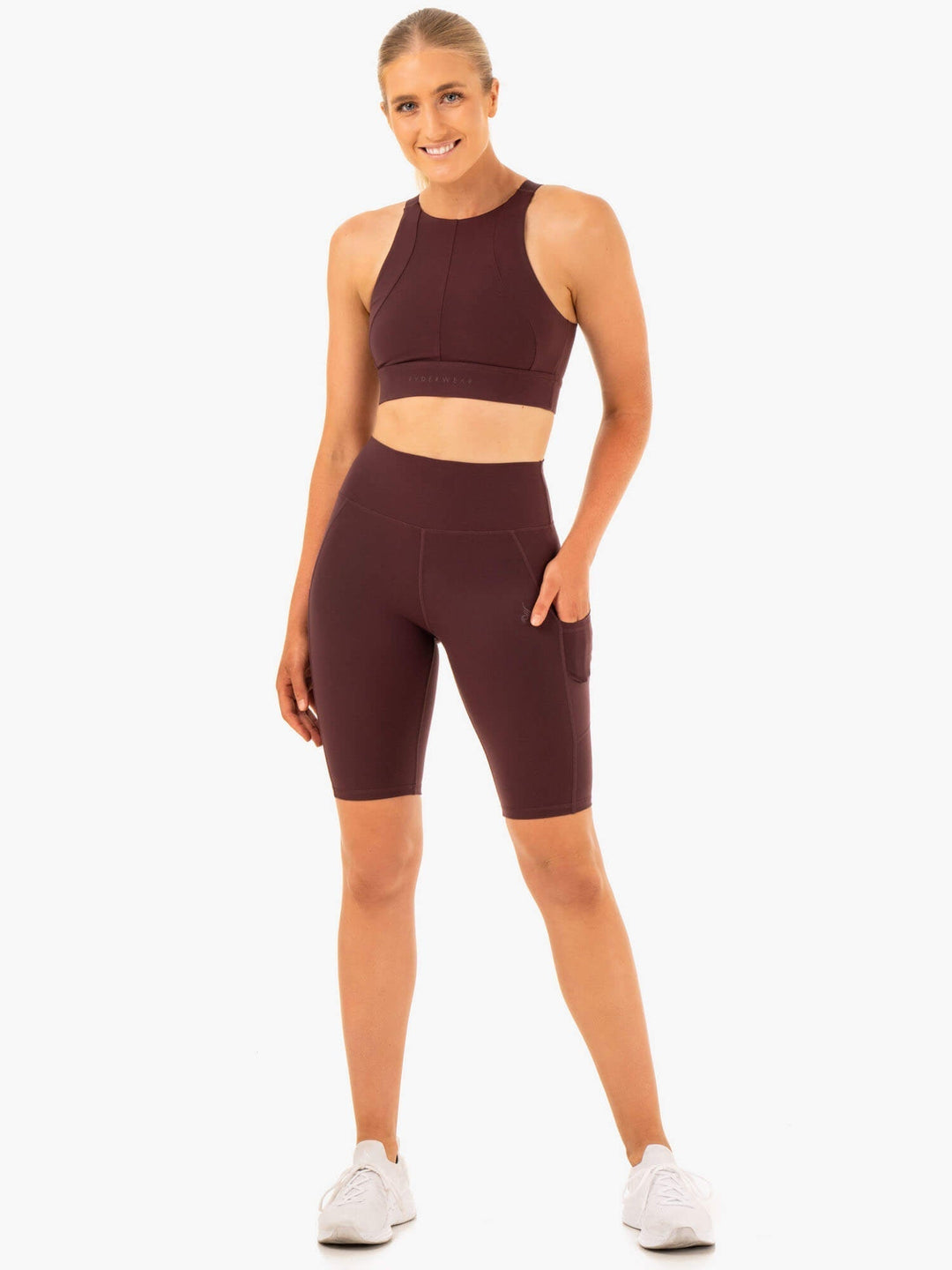 Reset High Waisted Pocket Bike Shorts - Chocolate Clothing Ryderwear 