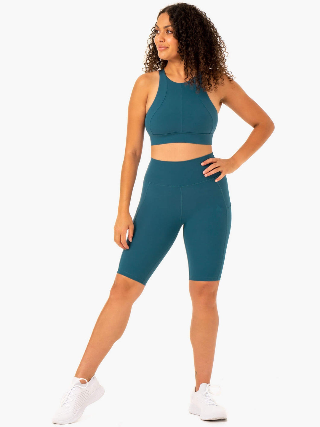 Reset High Waisted Pocket Bike Shorts - Teal Clothing Ryderwear 