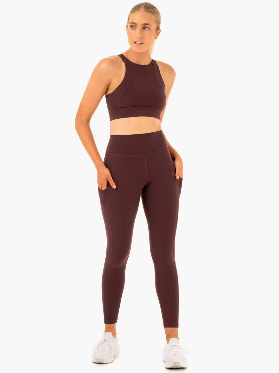 Reset High Waisted Pocket Leggings - Chocolate Clothing Ryderwear 