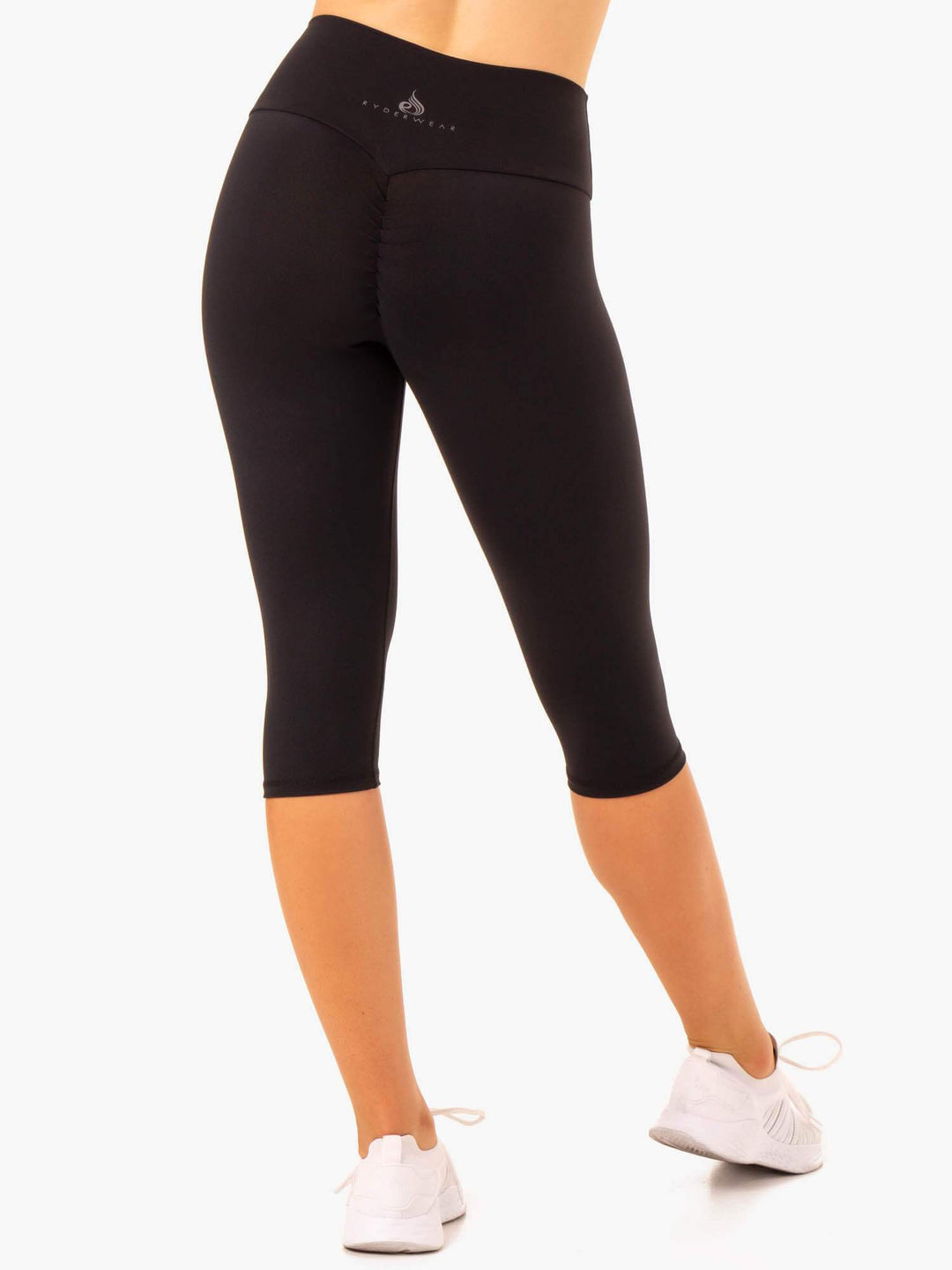 Reset High Waisted Scrunch Capri Leggings - Black Clothing Ryderwear 