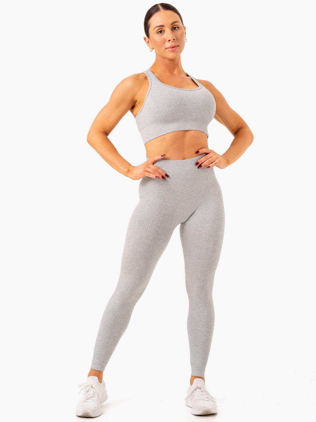 Rib Seamless Leggings - Light Grey Marl Clothing Ryderwear 