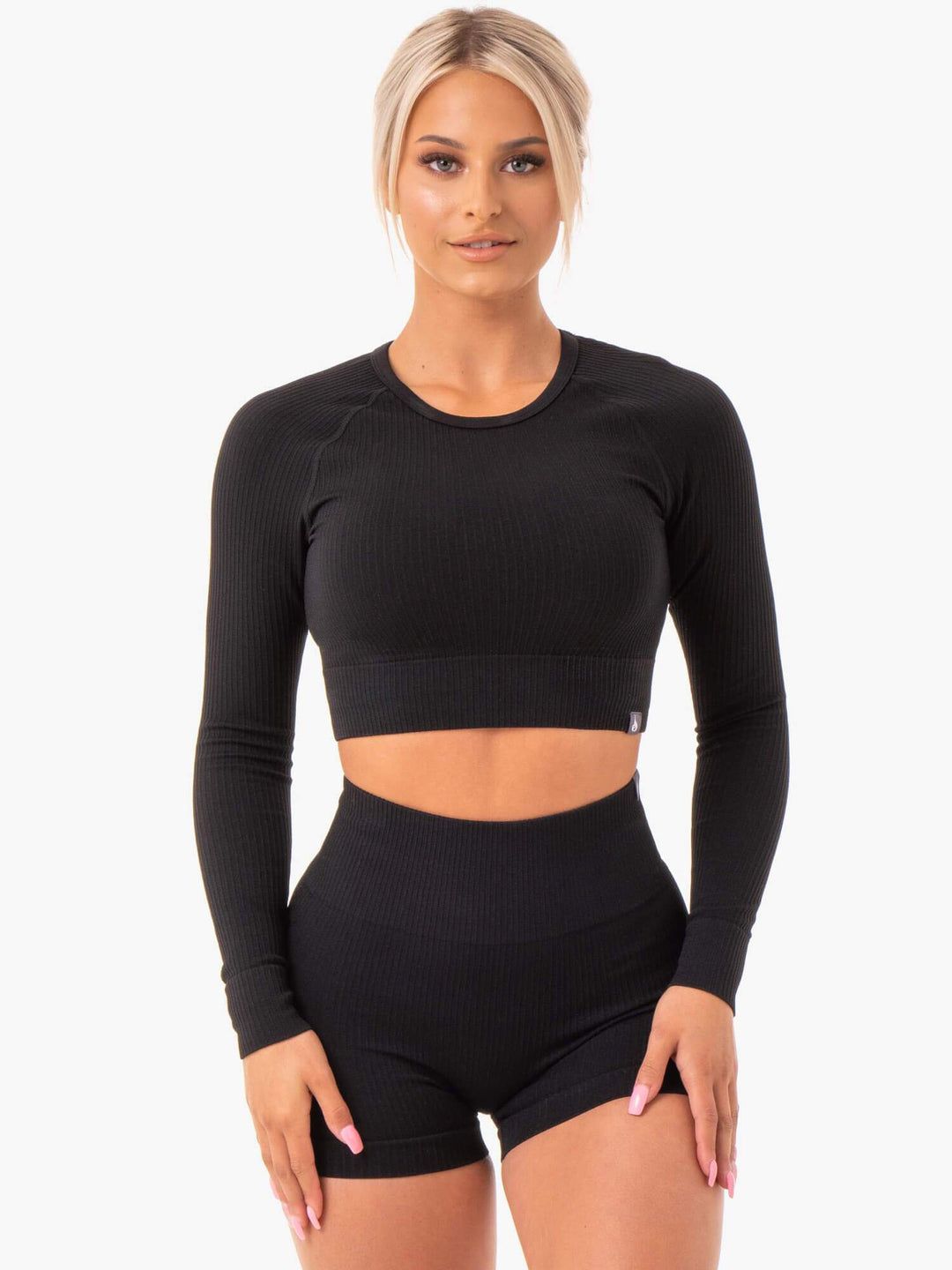 Rib Seamless Long Sleeve Top - Black Clothing Ryderwear 