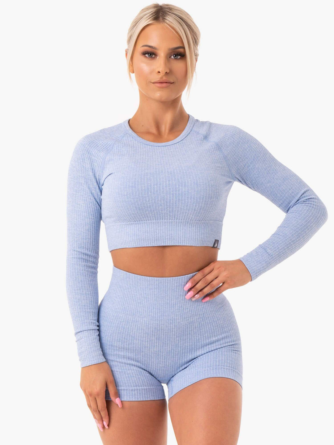 Rib Seamless Long Sleeve Top - Blue Marl Clothing Ryderwear 