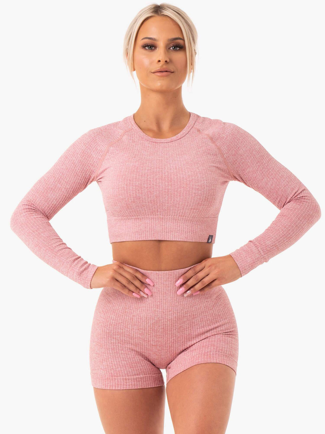 Rib Seamless Long Sleeve Top - Blush Marl Clothing Ryderwear 